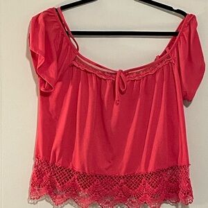 Elegant Red Lace Trim Women's Top. Item # 11344